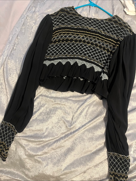 Free People Tops - Free People Black Embroidered Long-Sleeve Cropped Blouse